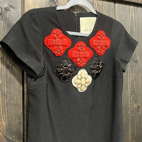 Vtg Karta Shift Dress M Embellished Beaded Mini Polyester Black Holiday Formal - Picture 2 of 10